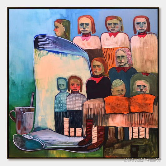 BUYARTVIEW Shared Silence – Expressive Figurative Portrait Group Oil Painting - image 1