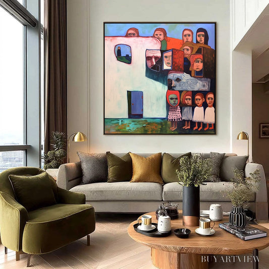 BUYARTVIEW Community of Souls – Colorful Figurative Portrait Painting - image 2