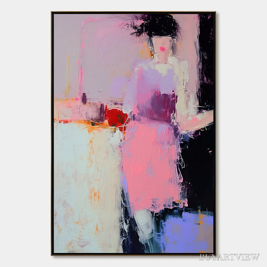 BUYARTVIEW Enigma in Pink – Textured Abstract Portrait Painting of a Woman - image 1