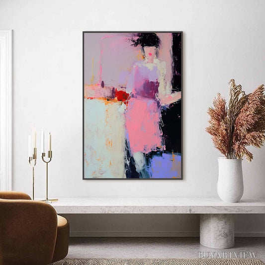 BUYARTVIEW Enigma in Pink – Textured Abstract Portrait Painting of a Woman - image 2