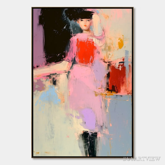 BUYARTVIEW Enigma in Pink – Modern Abstract Figurative Portrait Painting - image 1