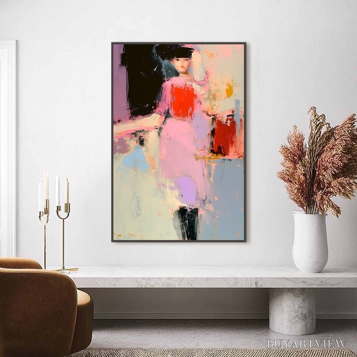 BUYARTVIEW Enigma in Pink – Modern Abstract Figurative Portrait Painting - image 2