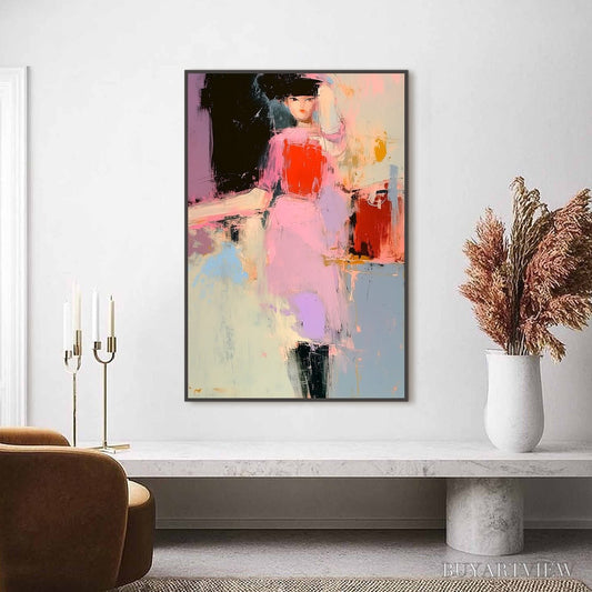 BUYARTVIEW Enigma in Pink – Modern Abstract Figurative Portrait Painting - image 2