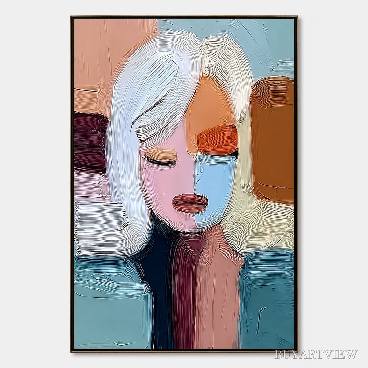 BUYARTVIEW Quiet Contemplation – Textured Abstract Portrait Oil Painting - image 1