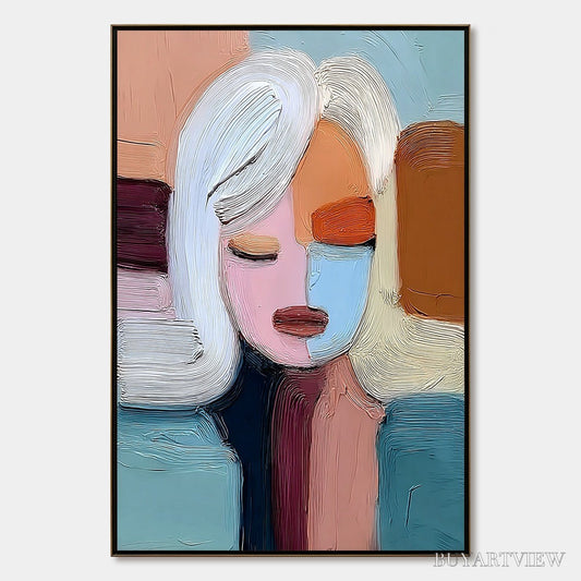 BUYARTVIEW Quiet Contemplation – Textured Abstract Portrait Oil Painting - image 1