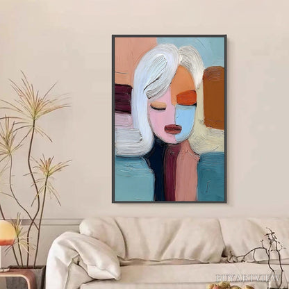 BUYARTVIEW Quiet Contemplation – Textured Abstract Portrait Oil Painting - image 2