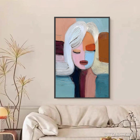BUYARTVIEW Quiet Contemplation – Textured Abstract Portrait Oil Painting - image 2
