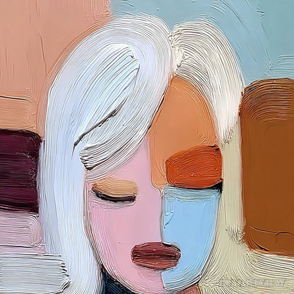 BUYARTVIEW Quiet Contemplation – Textured Abstract Portrait Oil Painting - image 3