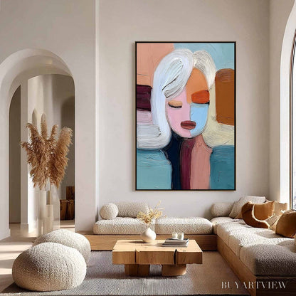 BUYARTVIEW Quiet Contemplation – Textured Abstract Portrait Oil Painting - image 4