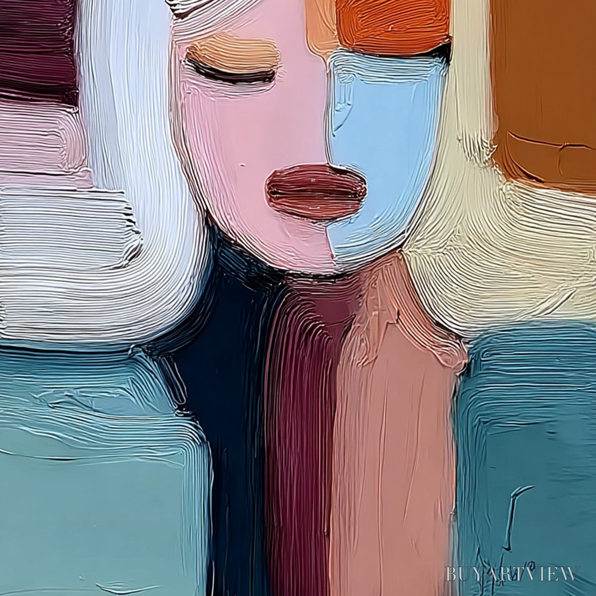 BUYARTVIEW Quiet Contemplation – Textured Abstract Portrait Oil Painting - image 5