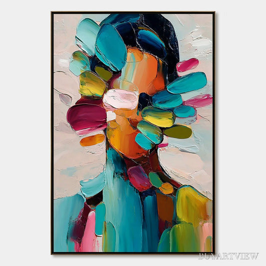 BUYARTVIEW Persona in Bloom – Colorful Abstract Portrait Impasto Oil Painting - image 1