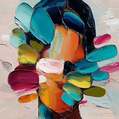BUYARTVIEW Persona in Bloom – Colorful Abstract Portrait Impasto Oil Painting - image 3