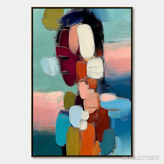 BUYARTVIEW Mosaic of Thoughts – Textured Abstract Portrait Painting with Bold Colors - image 1