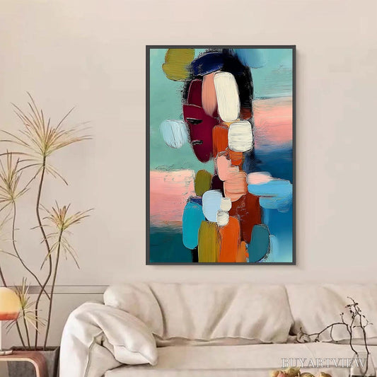 BUYARTVIEW Mosaic of Thoughts – Textured Abstract Portrait Painting with Bold Colors - image 2