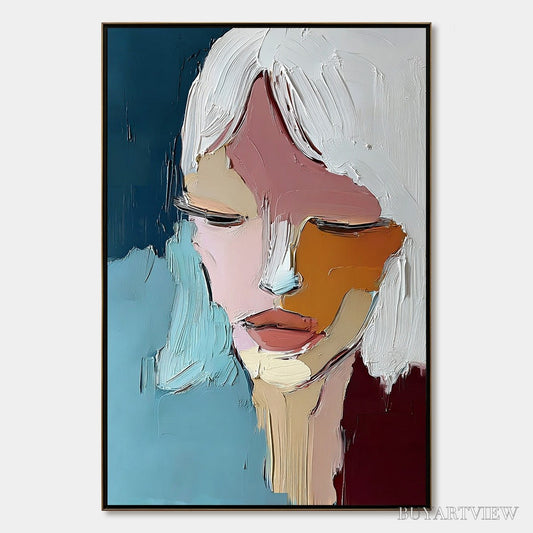 BUYARTVIEW Quietude – Textured Abstract Portrait Palette Knife Oil Painting - image 1