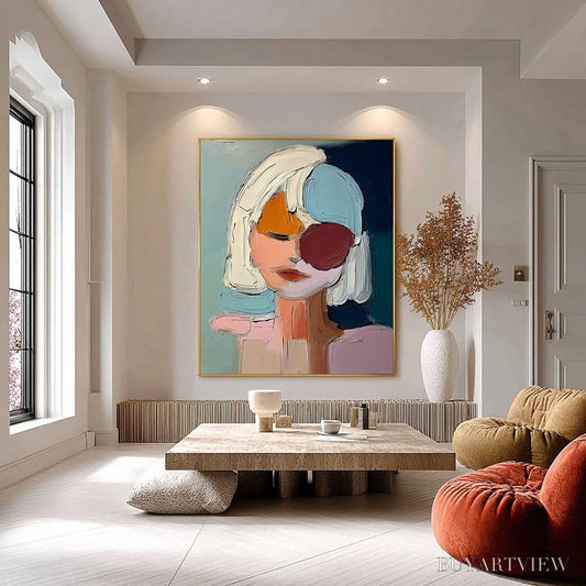 BUYARTVIEW Urban Muse – Textured Abstract Portrait Oil Painting for Modern Decor - image 2