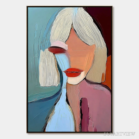 BUYARTVIEW Moment in Color – Abstract Textured Portrait Painting of a Woman - image 1
