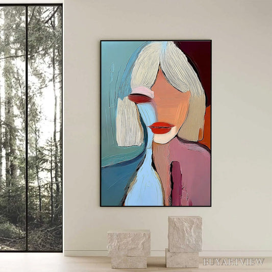 BUYARTVIEW Moment in Color – Abstract Textured Portrait Painting of a Woman - image 2