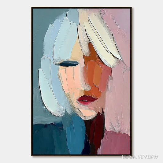 BUYARTVIEW Fragmented Serenity – Colorful Abstract Portrait Impasto Oil Painting - image 1
