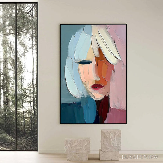 BUYARTVIEW Fragmented Serenity – Colorful Abstract Portrait Impasto Oil Painting - image 2