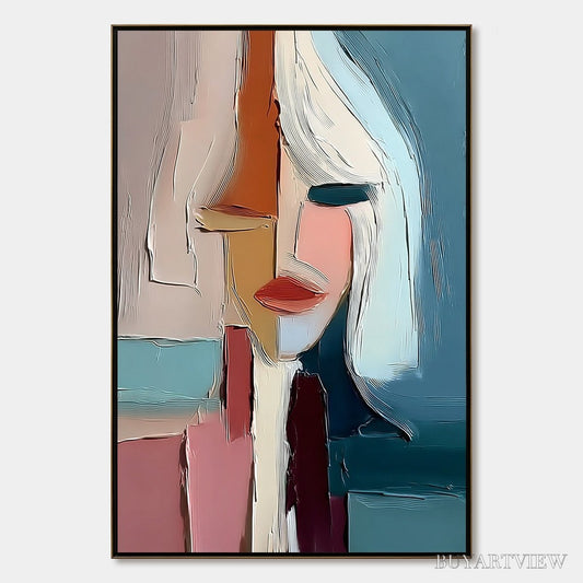 BUYARTVIEW Mosaic Muse – Abstract Figurative Portrait Oil Painting with Heavy Texture - image 1