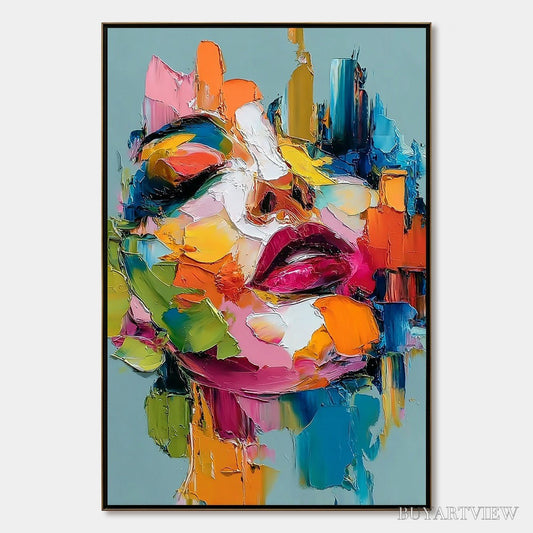 BUYARTVIEW Chromatic Muse – Colorful Abstract Impasto Portrait Palette Knife Painting - image 1