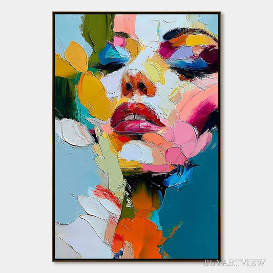BUYARTVIEW Kaleidoscope Soul – Colorful Abstract Impasto Portrait Oil Painting - image 1