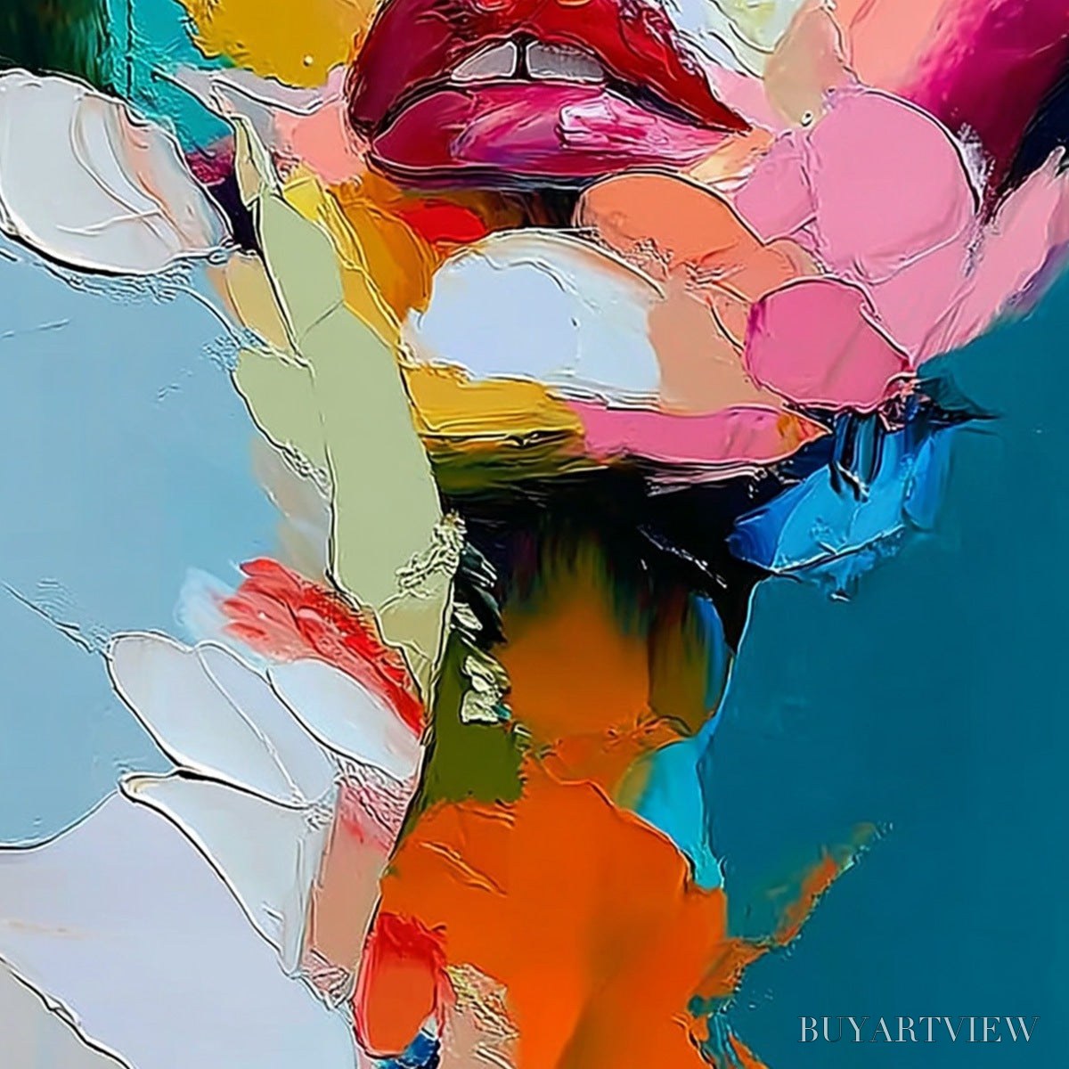 BUYARTVIEW Kaleidoscope Soul – Colorful Abstract Impasto Portrait Oil Painting - image 3