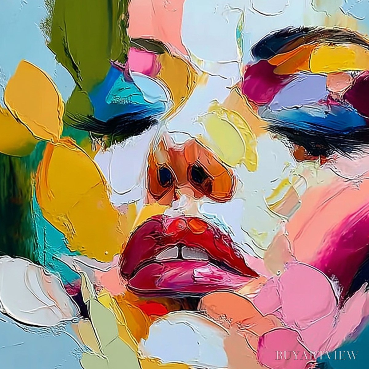 BUYARTVIEW Kaleidoscope Soul – Colorful Abstract Impasto Portrait Oil Painting - image 5