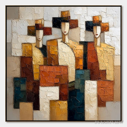 BUYARTVIEW the Triad – Textured Geometric Figurative Portrait Painting - image 1