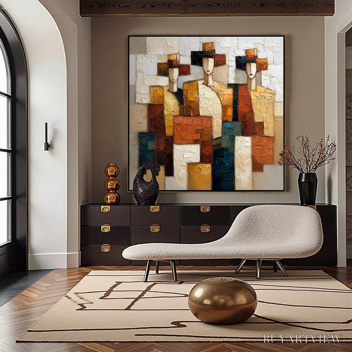 BUYARTVIEW the Triad – Textured Geometric Figurative Portrait Painting - image 4