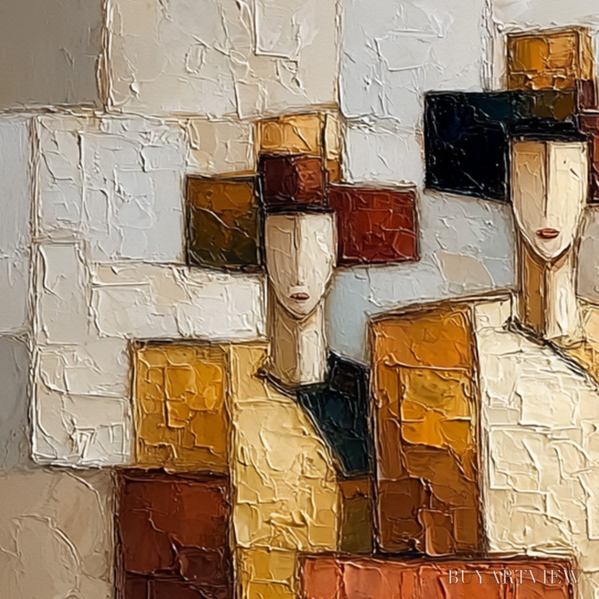 BUYARTVIEW the Triad – Textured Geometric Figurative Portrait Painting - image 5