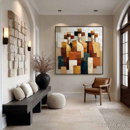 BUYARTVIEW the Triad – Textured Geometric Figurative Portrait Painting - image 6