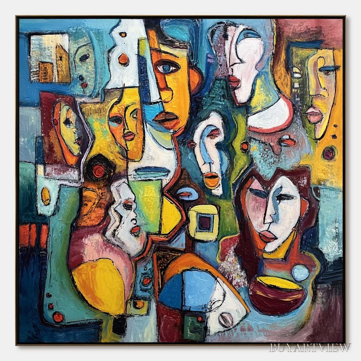 BUYARTVIEW Mosaic of Minds – Colorful Abstract Figurative Faces Oil Painting - image 1