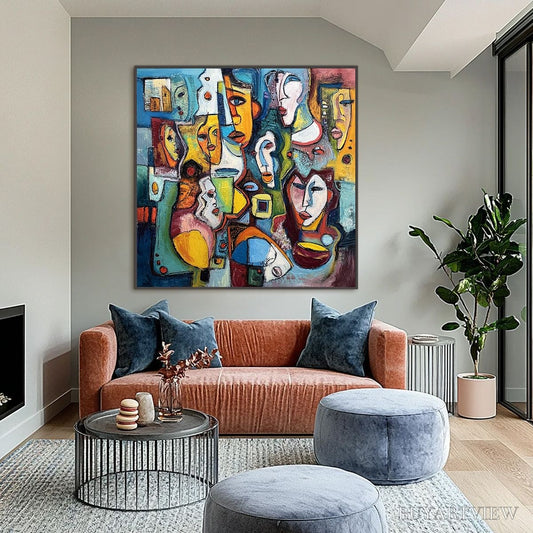 BUYARTVIEW Mosaic of Minds – Colorful Abstract Figurative Faces Oil Painting - image 2
