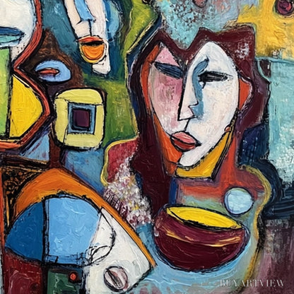 BUYARTVIEW Mosaic of Minds – Colorful Abstract Figurative Faces Oil Painting - image 3