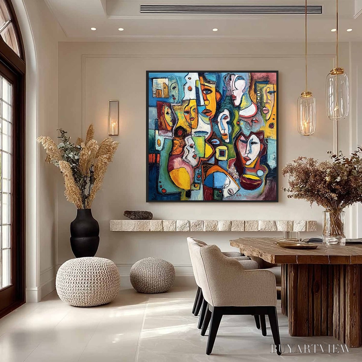 BUYARTVIEW Mosaic of Minds – Colorful Abstract Figurative Faces Oil Painting - image 4