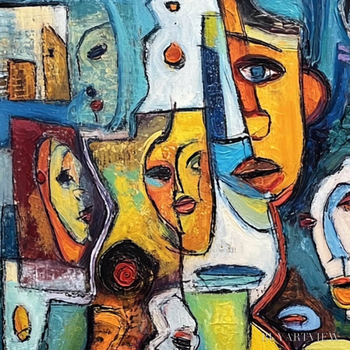 BUYARTVIEW Mosaic of Minds – Colorful Abstract Figurative Faces Oil Painting - image 5