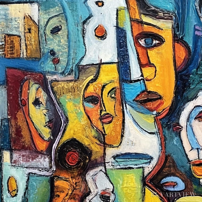BUYARTVIEW Mosaic of Minds – Colorful Abstract Figurative Faces Oil Painting - image 5