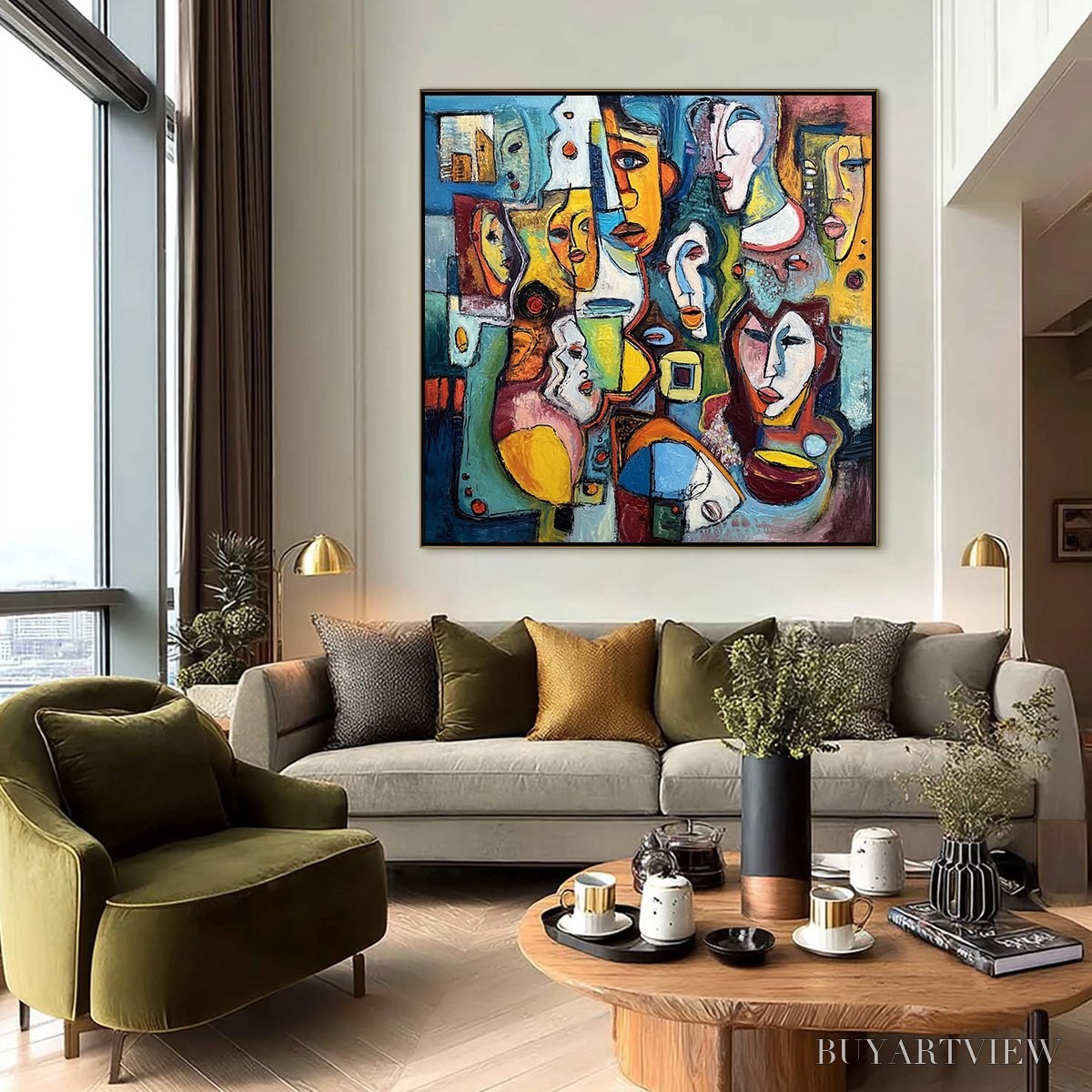 BUYARTVIEW Mosaic of Minds – Colorful Abstract Figurative Faces Oil Painting - image 6