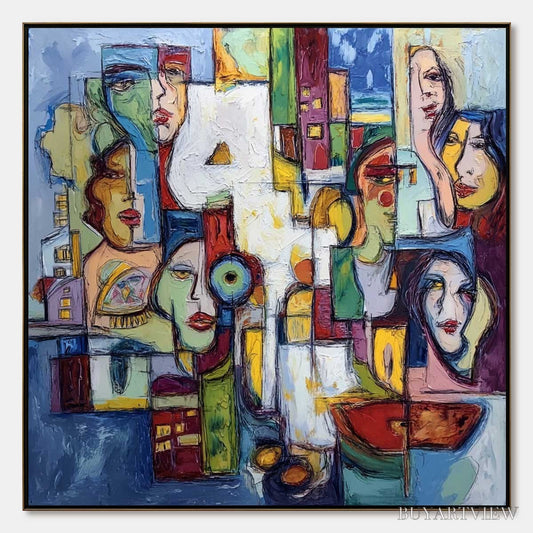 BUYARTVIEW Urban Mosaic – Large Square Abstract Figurative - image 1