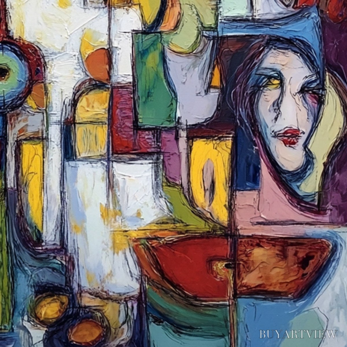 BUYARTVIEW Urban Mosaic – Large Square Abstract Figurative - image 3