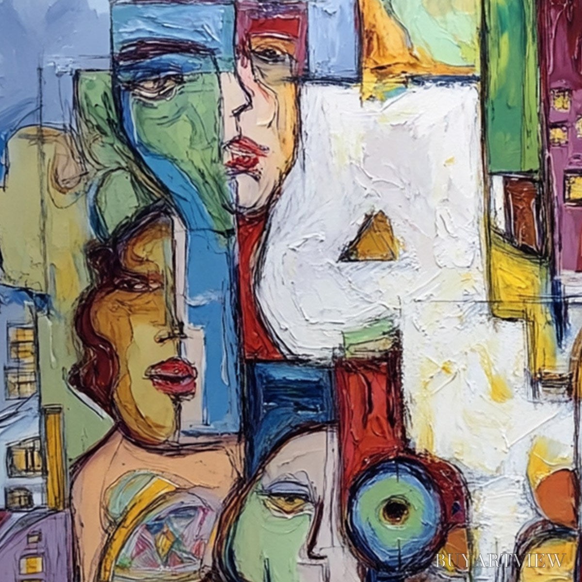 BUYARTVIEW Urban Mosaic – Large Square Abstract Figurative - image 5
