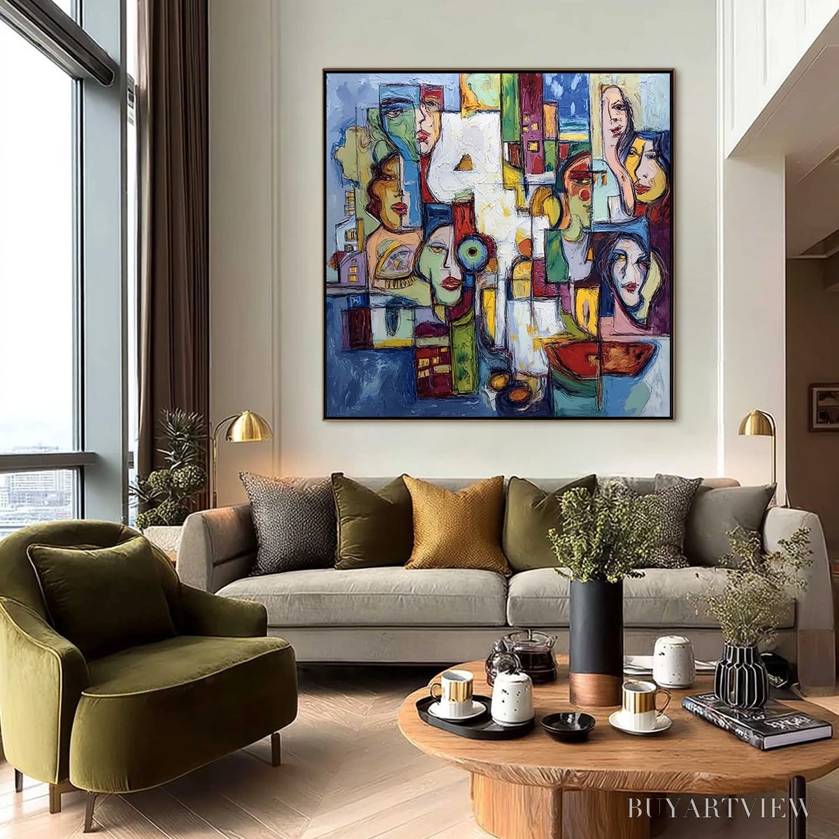 BUYARTVIEW Urban Mosaic – Large Square Abstract Figurative - image 6