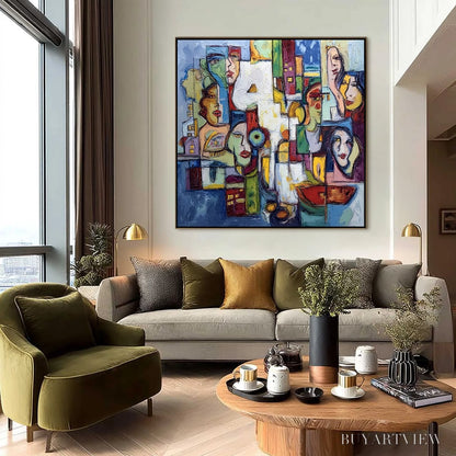BUYARTVIEW Urban Mosaic – Large Square Abstract Figurative - image 6