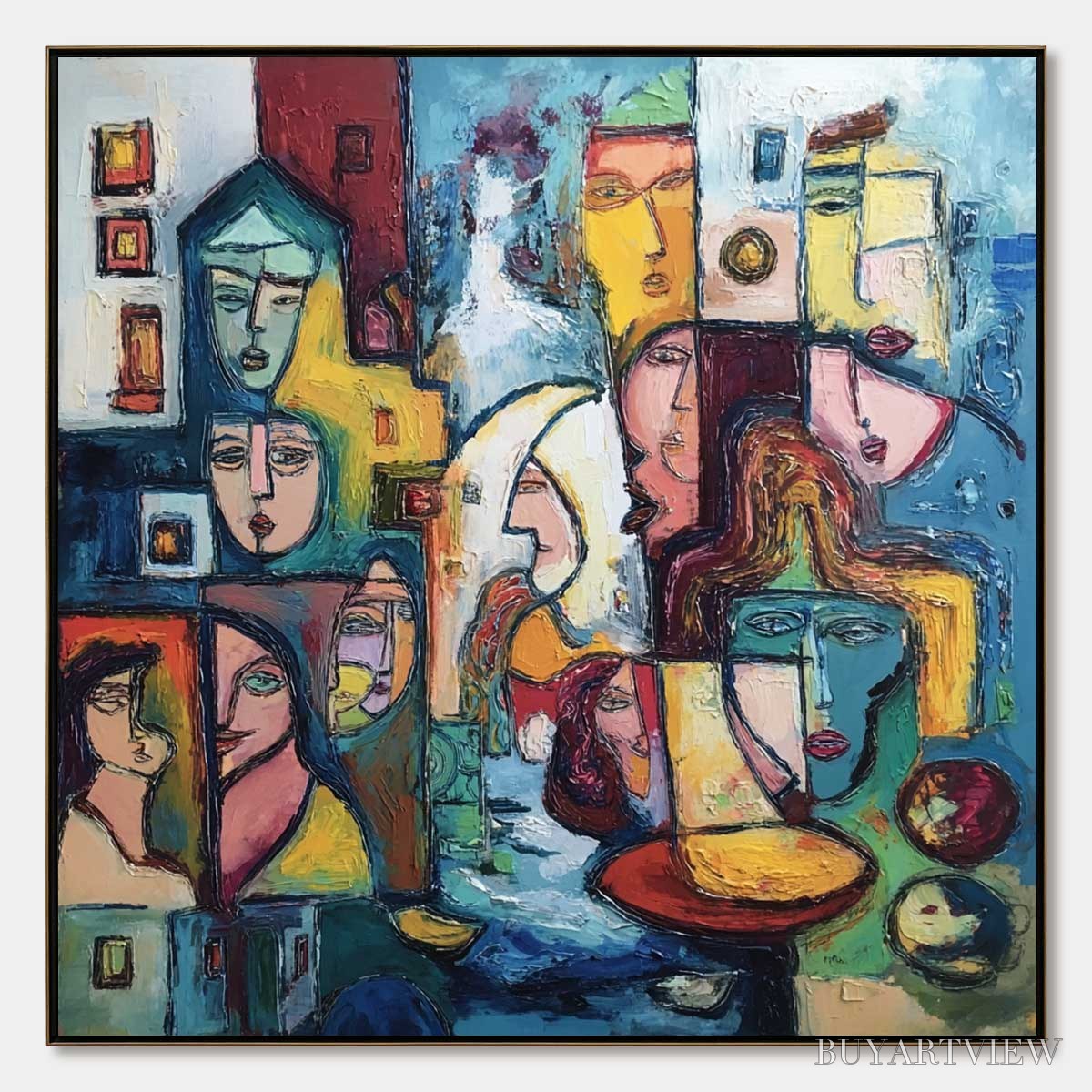 BUYARTVIEW Urban Mosaic – Colorful Abstract Figurative Impasto Painting - image 1