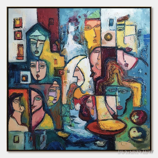 BUYARTVIEW Urban Mosaic – Colorful Abstract Figurative Impasto Painting - image 1