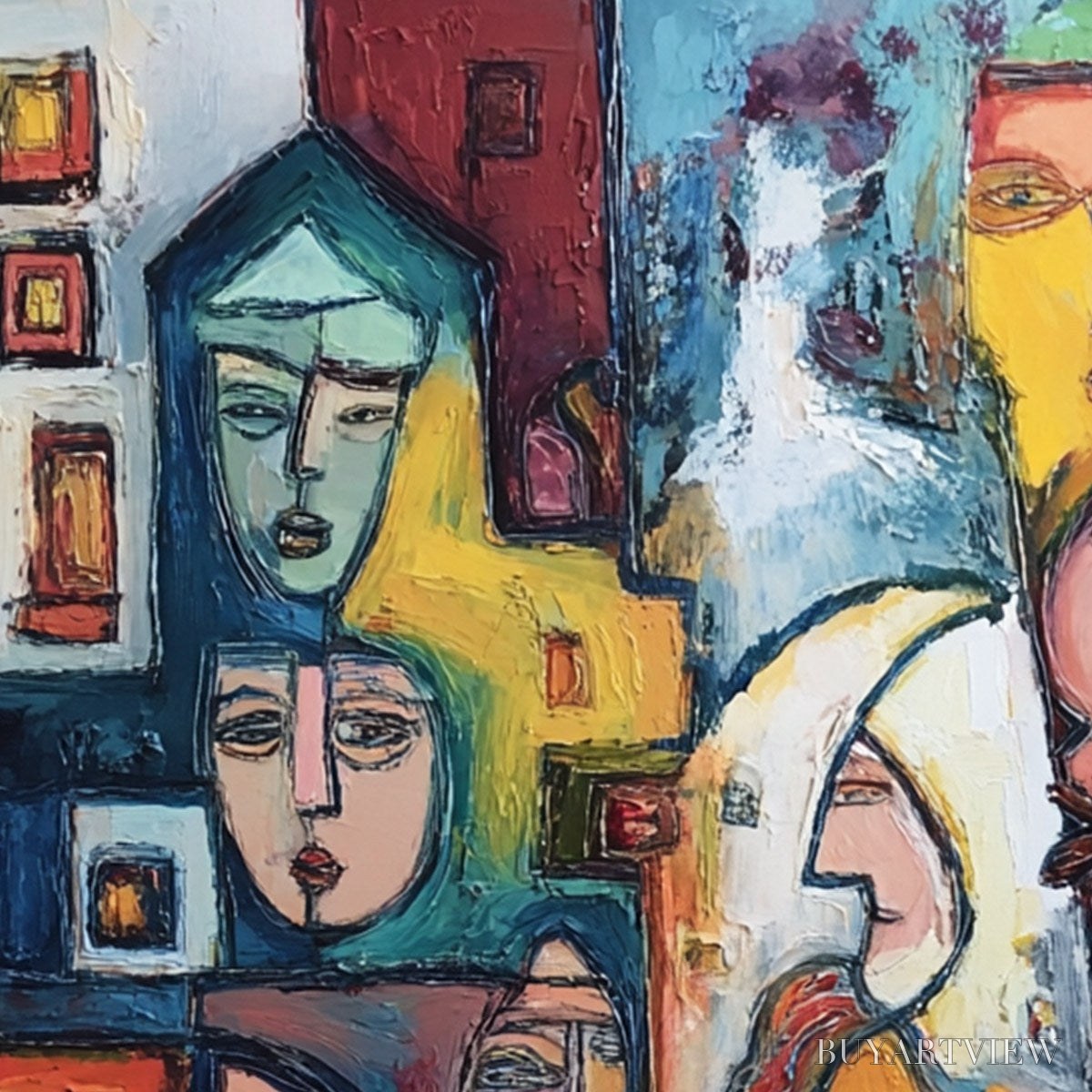 BUYARTVIEW Urban Mosaic – Colorful Abstract Figurative Impasto Painting - image 3