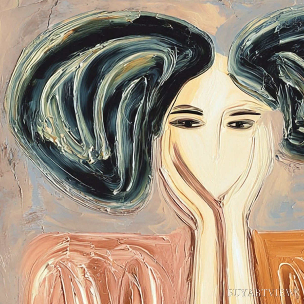 BUYARTVIEW Quiet Contemplation – Textured Impasto Portrait Painting of a Woman - image 3