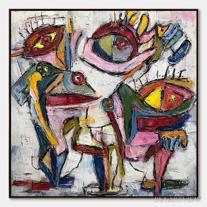 BUYARTVIEW Fractured Gaze – Colorful Textured Abstract Figurative Impasto - image 1